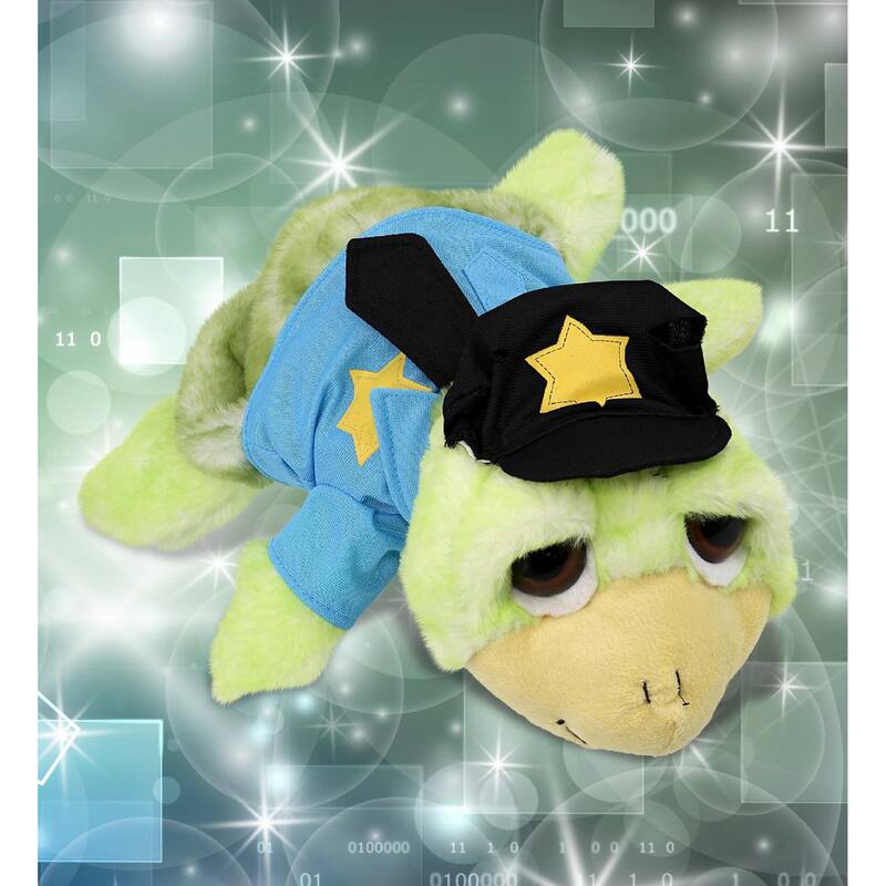 DolliBu Large Green Sea Turtle Police Officer Plush with Cop Uniform - 11 inches