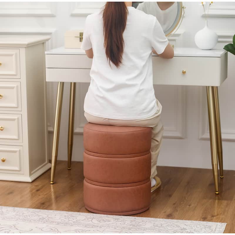 Adeco Round Ottoman 17.9" Height Footrest Vanity Stool
