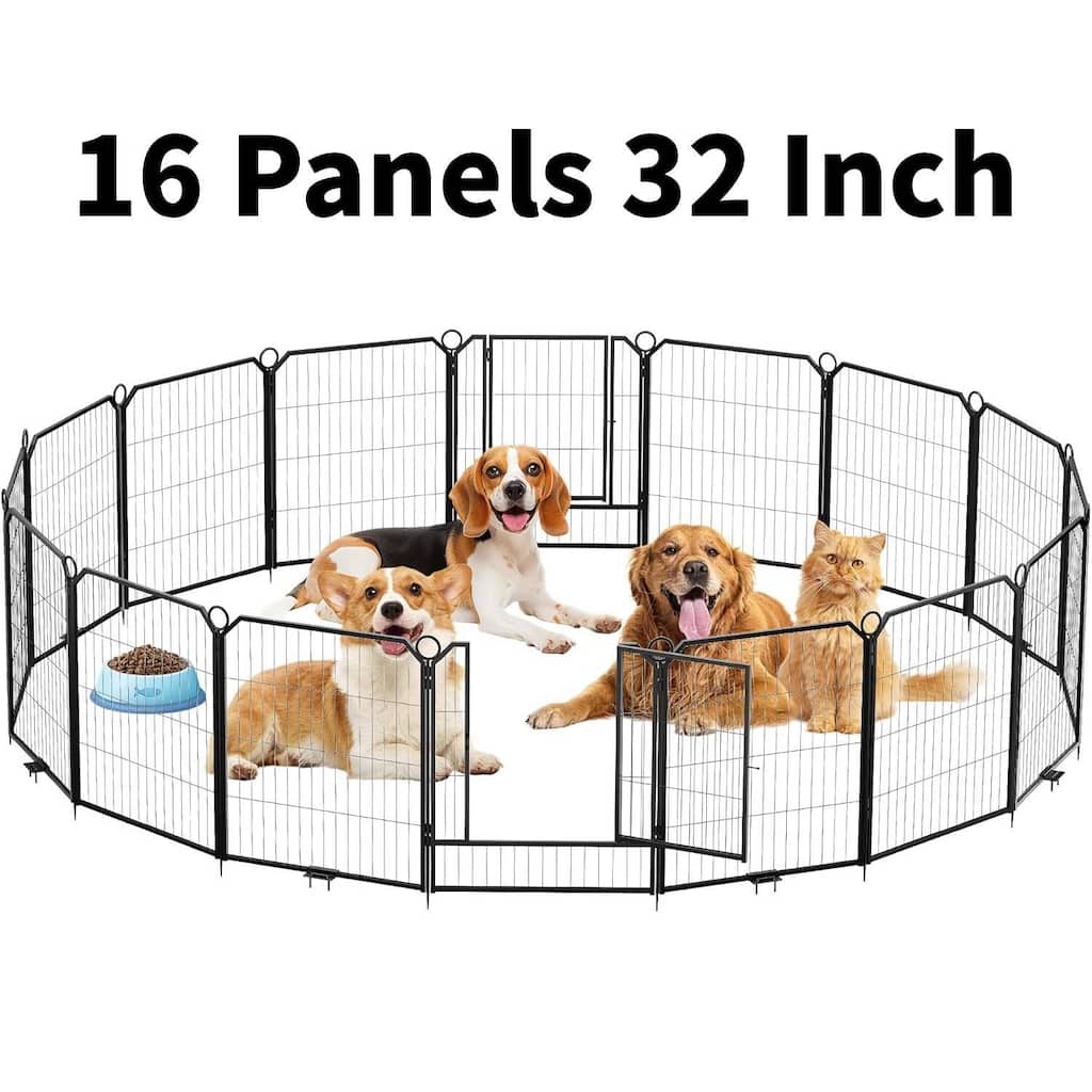16 Panels 32 Inch Portable Dog Playpen and Pet Fence Indoor and Outdoor - 16 Pcs