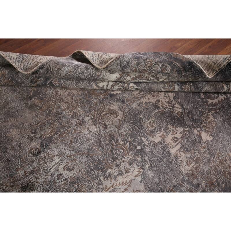 Silver Gray Abstract Indian Area Rug Handmade Wool Carpet - 5'1"x 8'0"