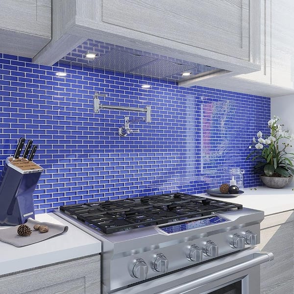 slide 1 of 1, Apollo Tile 5 Pack 11.9-in x 11.9-in Royal Blue Rectangular Glossy Finished Glass Mosaic Wall and Floor Tile (4.92 sq ft/case)