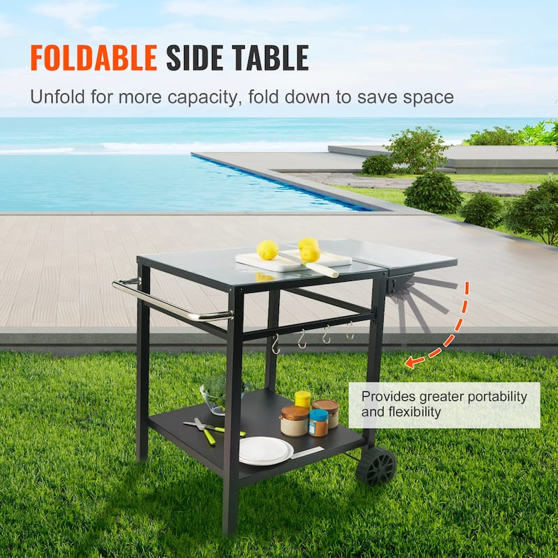 Outdoor Grill Dining Cart with Double-Shelf for Pizza Oven