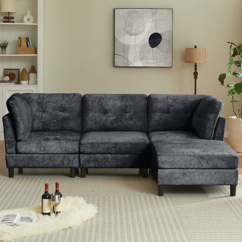 99.41" Chenille High Armrest L Shaped Sofa - Grey