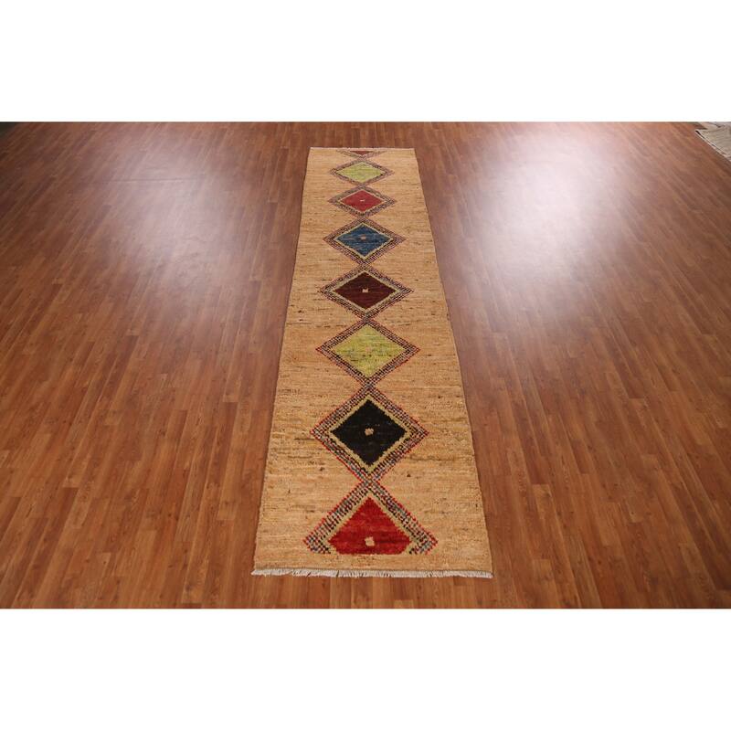 Moroccan Oriental Runner Rug Hand-Knotted Wool Carpet - 3'2" x 12'8"