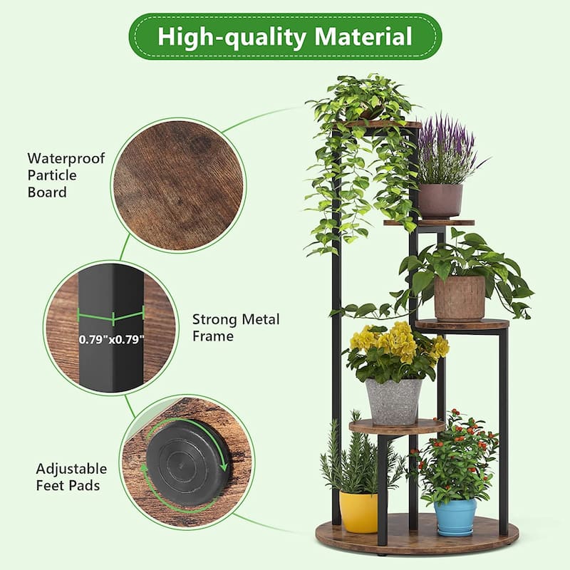 4-Tier Plant Stand Indoor, Tall Wood Plant Shelf Holders, Set of One - 19.68”L* 19.68”W* 40.94”H