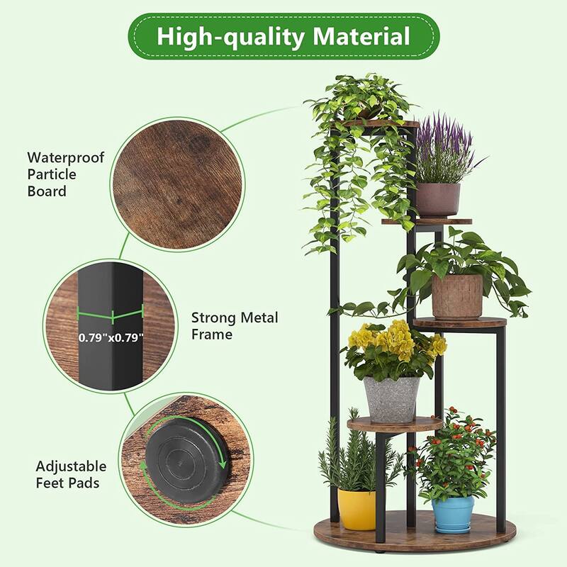 Corner Plant Stand Indoor, 4-tier Tall Plant Shelf Holders Round Board