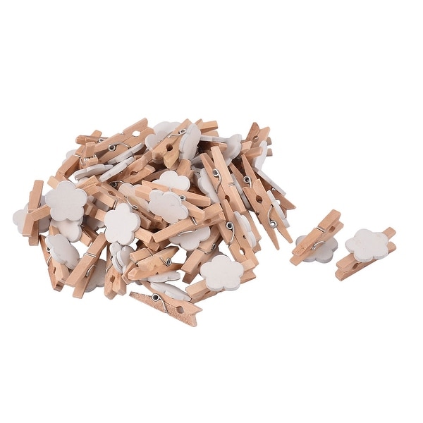 Home Card Photo Flower Shape Clothespins Pegs Mini Wooden Clip White 50pcs