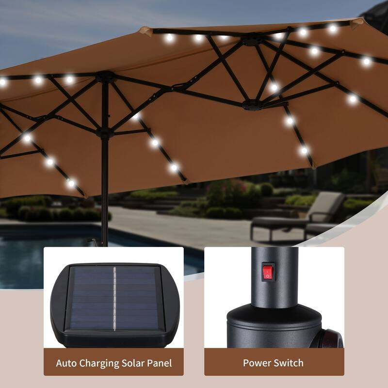 Autlaycil 13 ft Patio Umbrella with 36 Solar Lights & Crank System for Outdoor