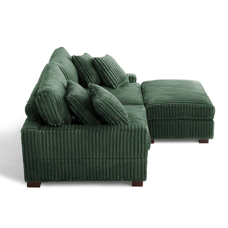 79" W Upholstered Plush Corduroy Sectional Modular Sofa with Ottoman