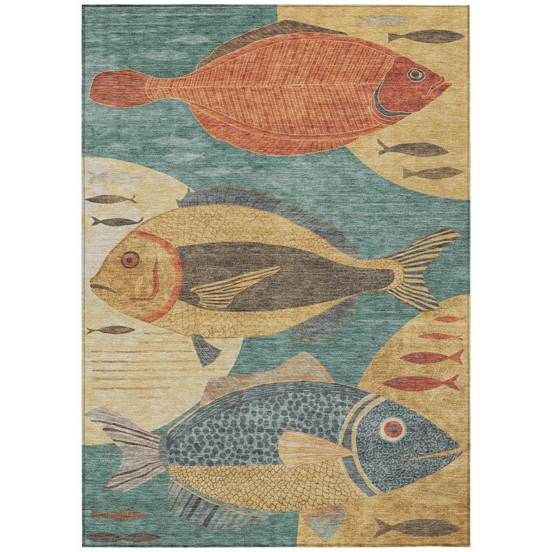 Machine Washable Indoor/ Outdoor Modern Fish Chantille Rug