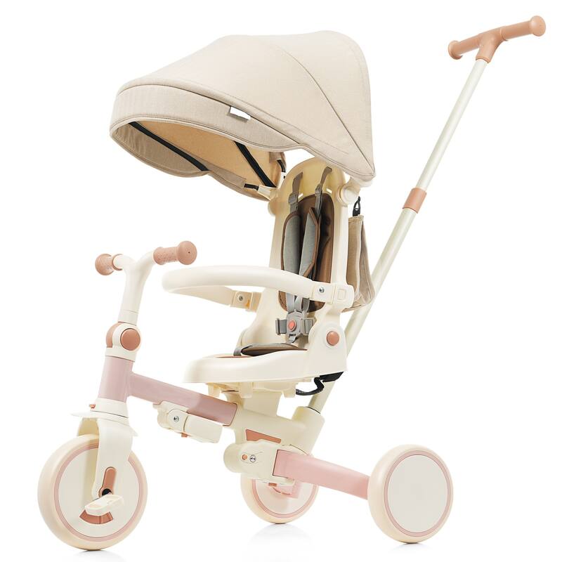 7 In 1 Baby Tricycle, Foldable Toddler Tricycle With Removable And Adjustable Parent Handle,For 12-72 Months - Pink