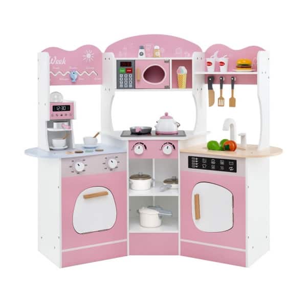 slide 2 of 8, Corner Wooden Play Kitchen with Lights and Sound Features - 41" x 12" x 37" Kitchens