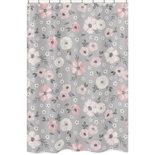 Grey Watercolor Floral Collection Bathroom Fabric Bath Shower Curtain - Blush Pink Gray White Shabby Chic Rose Flower Farmhouse