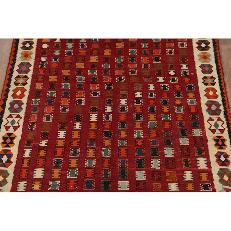 Vegetable Dye Tribal Kilim Qashqai Persian Vintage Wool Carpet - 5'9"x 9'7"
