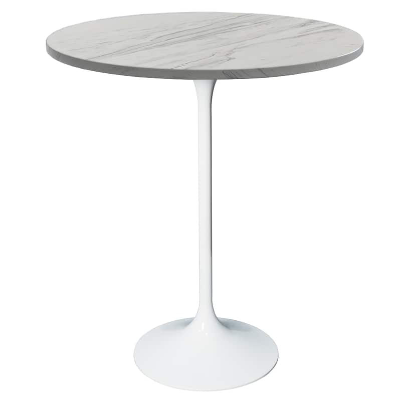 LeisureMod Verve Round Bar Dining Table with White Resin TableTop and White Steel Base for Kitchen & Dining Room - 27-Inch