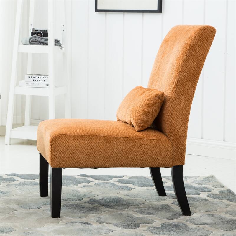 Chenille Fabric Armless Accent Chair with Pillow