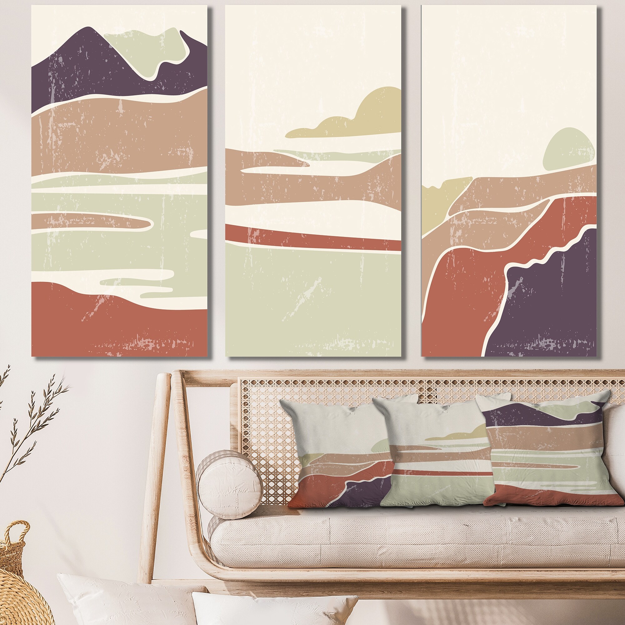 Designart Minimalist Retro Landscape Art Print - Transitional Style in Vibrant Retro Colors I-image