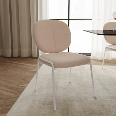 Celestial Modern Boucle Dining Chairs - Upholstered Accent Side Chairs with White Powder-Coated Iron Frame Set of 4