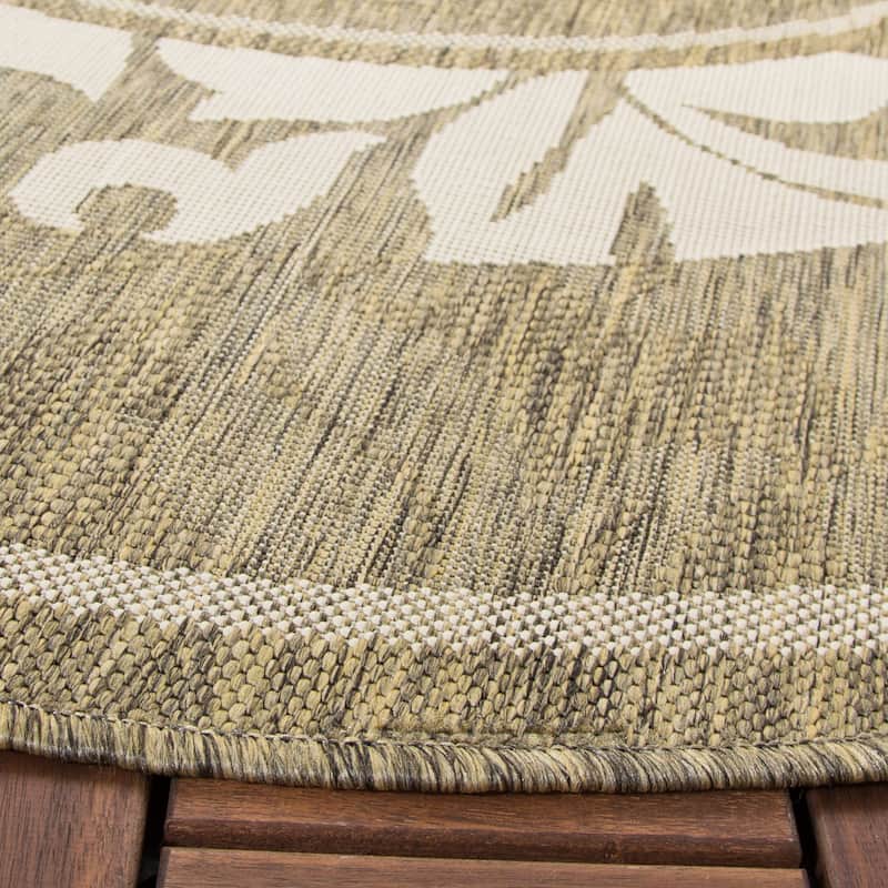 SAFAVIEH Courtyard Irmhilde Indoor/ Outdoor Waterproof Patio Backyard Rug - 5'3" Round - Natural/Blue