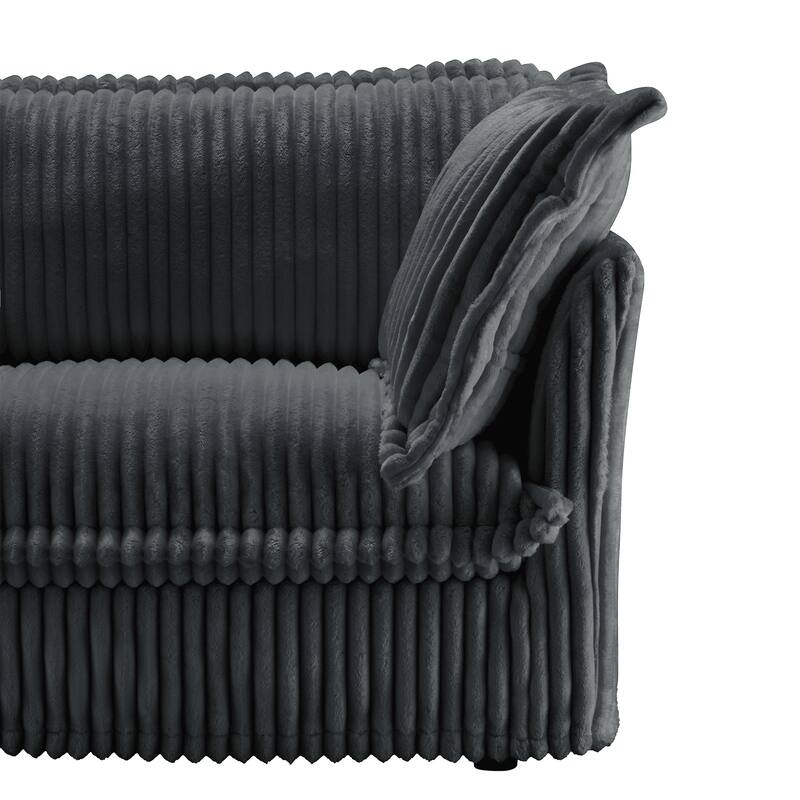 Slip-covered Armchair with Cushions, Grey Corduroy Fabric, 49x33x35 inches