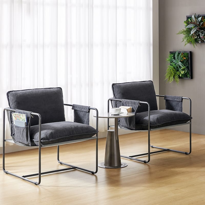 Rebeca Modern Metal Frame Arm Chair with Storage Pockets Set of 2 by HULALA HOME
