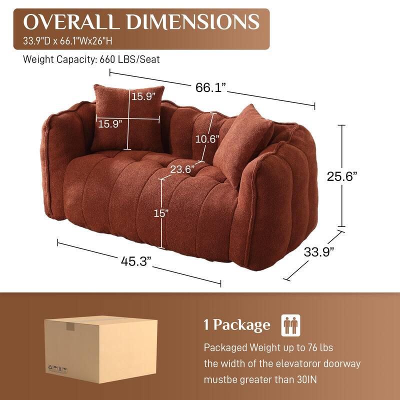 Ouyessir Upholstered Chenille Fabric Bean Bag Sofa Chair with 2 Pillows