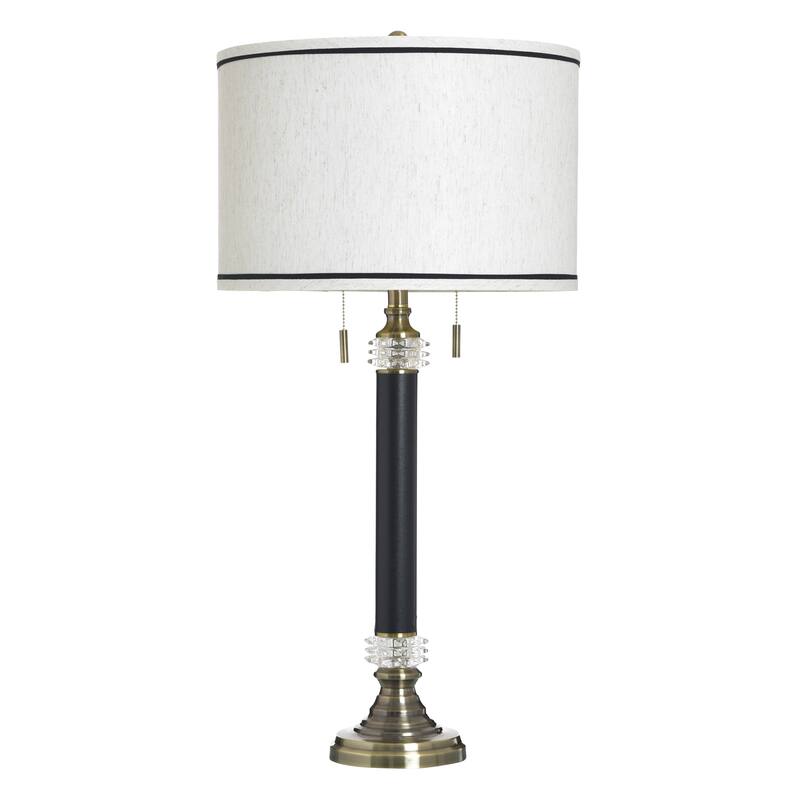 StyleCraft Steel & Crystal Table Lamp - Cabar Gold - White Shade - Cabar Gold, Heathered Oatmeal