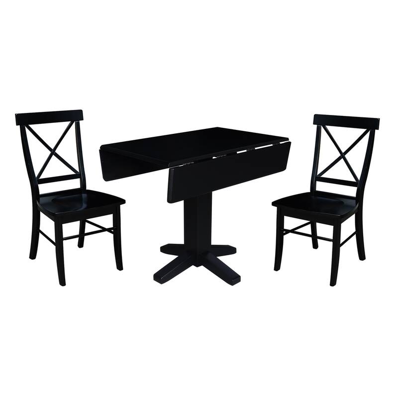 36" Solid Wood Square Dual Drop Leaf Dining Table with 2 Dining Chairs
