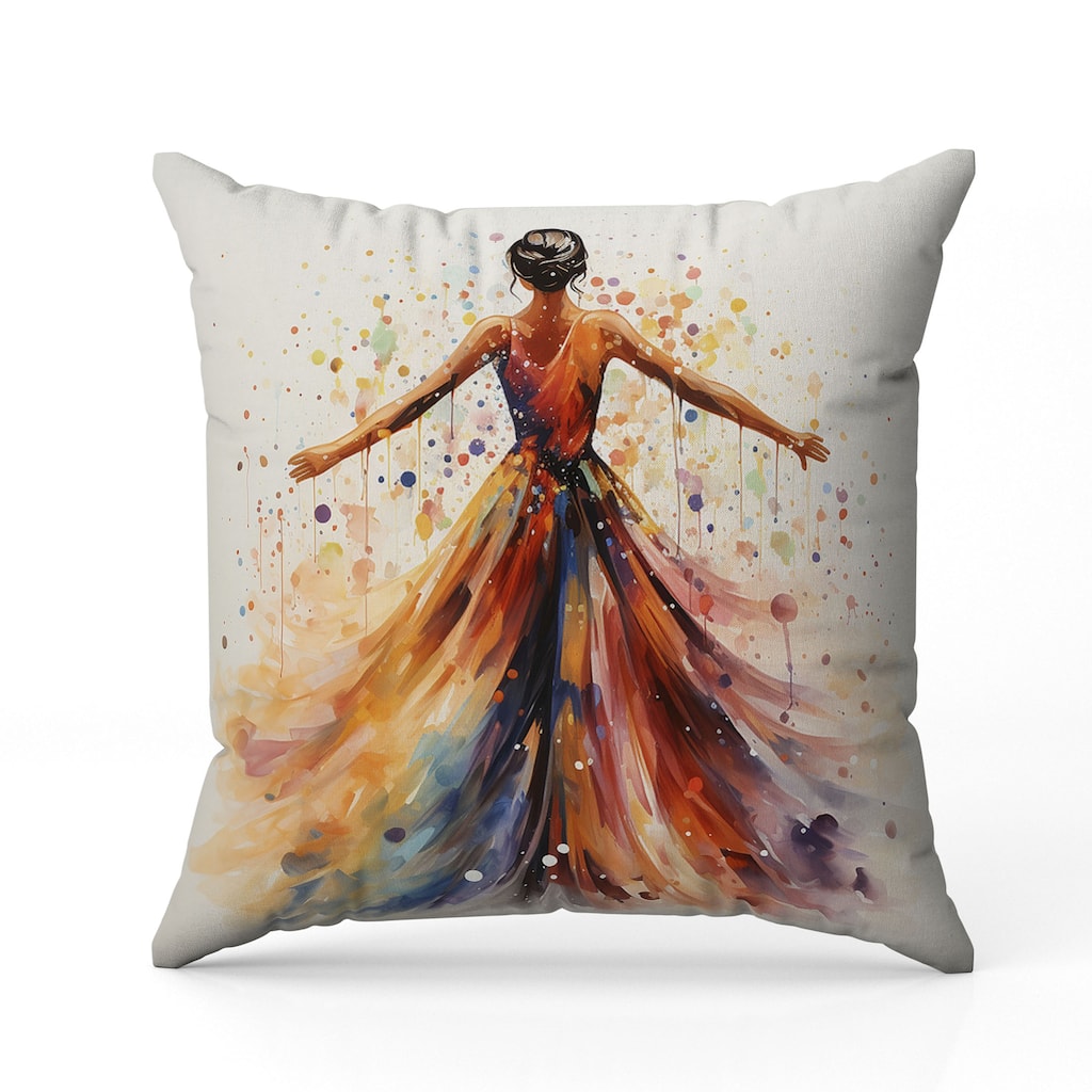 Dancing Girl Indoor/Outdoor Reversible Throw Pillow Multi