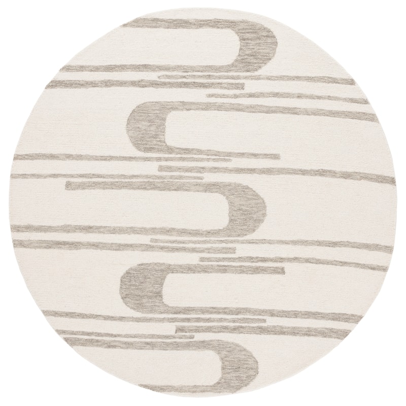 SAFAVIEH Handmade Ebony Gwynedd Mid-Century Modern Wool Rug - 6' Round - Ivory/Green