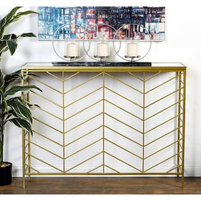 Gold Metal Contemporary Console Table with Mirrored Glass Top (Set of 2) - S/2 39", 42"W