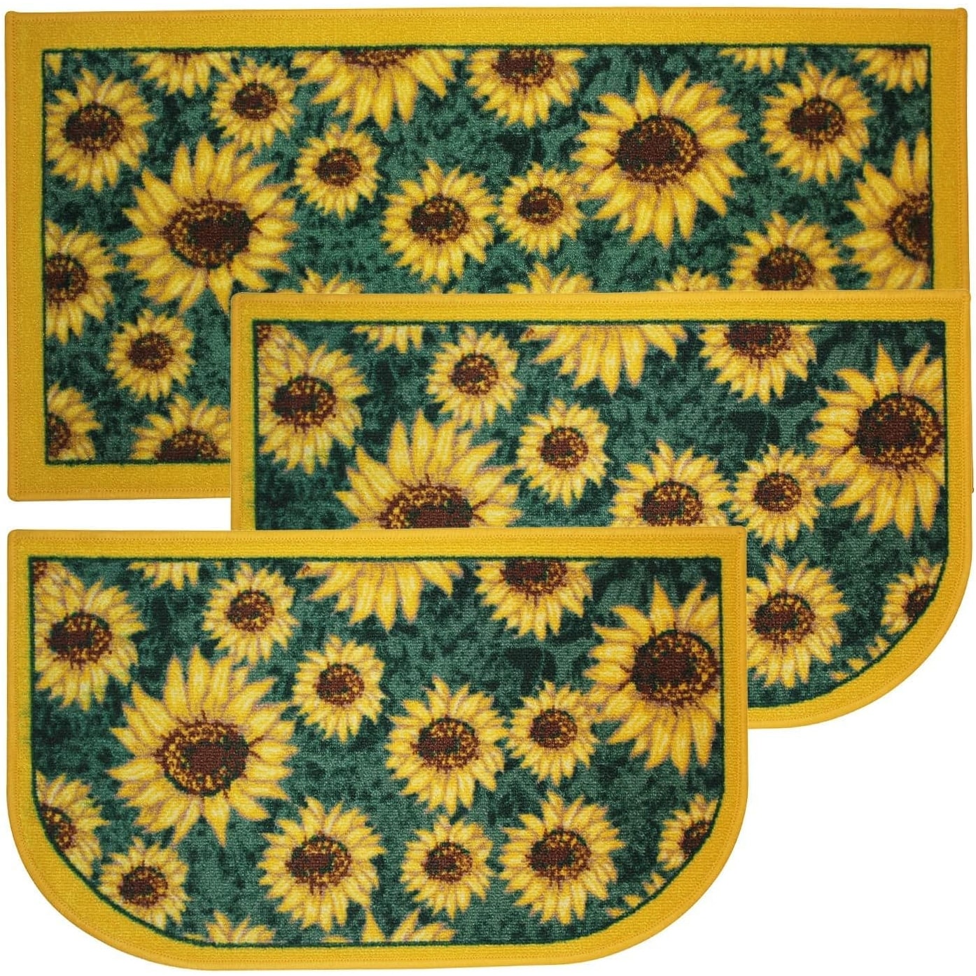 Bee Yellow Kitchen Mats for Floor, Flower Daisy Plaid Kitchen Rugs Set of 2  Carpet Area Rug, Floral Farmhouse Bee Kitchen Decor and Accessories Stuff,  Yellow Black White, 17x30 and 17x47 Inch 