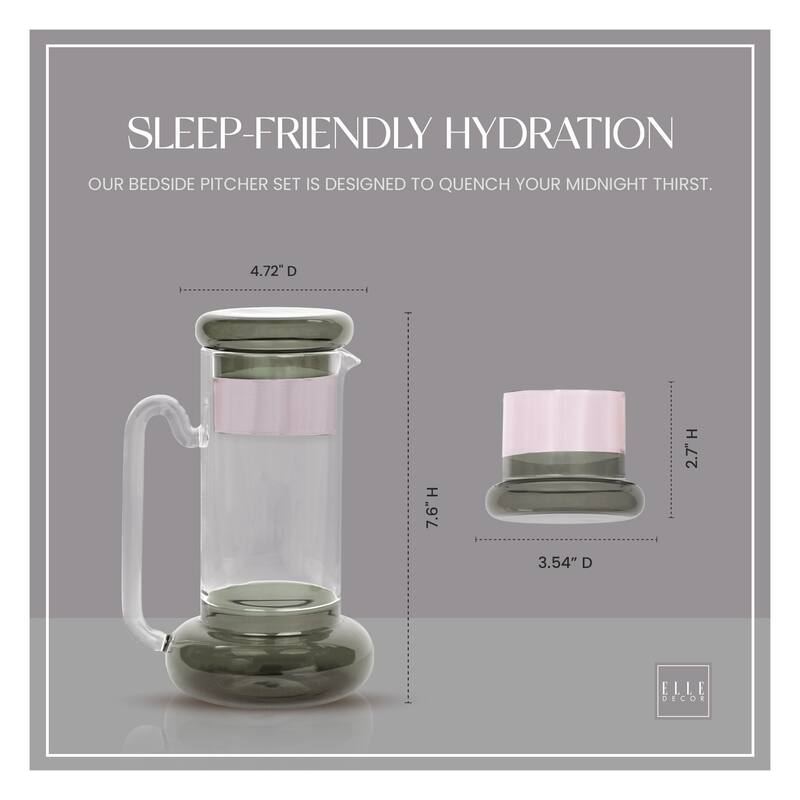 Elle Decor Bedside Pitcher Set Carafe with Cup - 32-Ounce Carafe