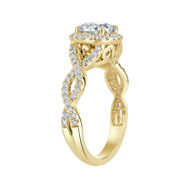 Auriya 14k-Yellow Gold Lab Grown Round-Halo Twisted-Shank Diamond Engagement Ring 1.65ct. tw. (E-F VS)