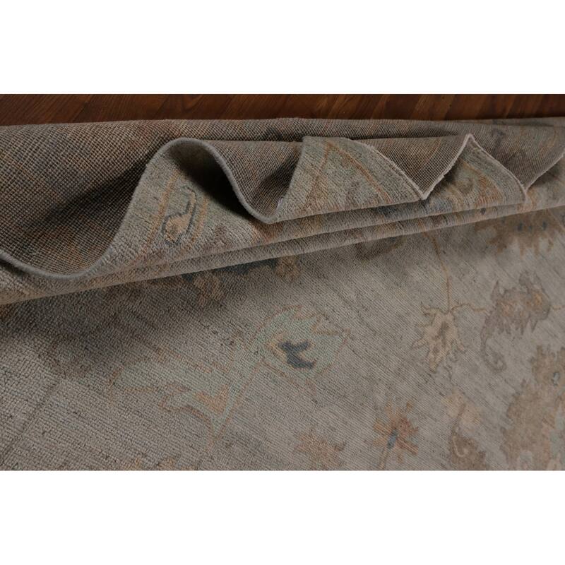 Vegetable Dye Grey Oushak Turkish Rug Hand-Knotted Bedroom Wool Carpet - 9'0"x 12'0"
