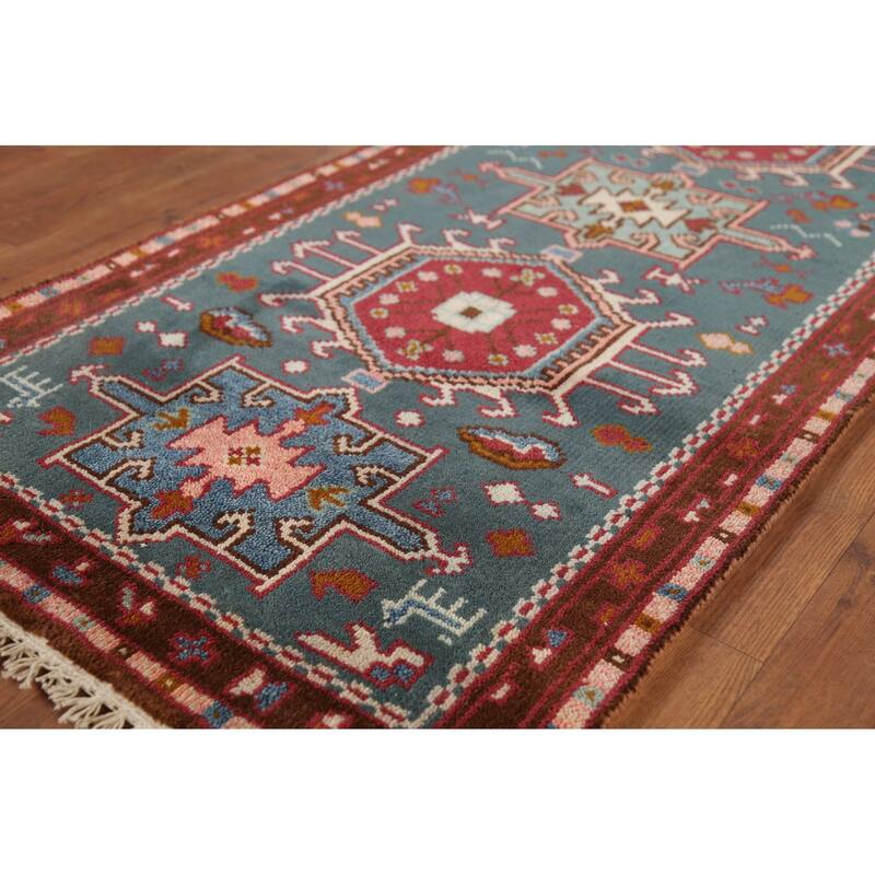 Teal Green Khotan Oriental Runner Rug Hand-Knotted Wool Carpet - 2'6"x 9'9"
