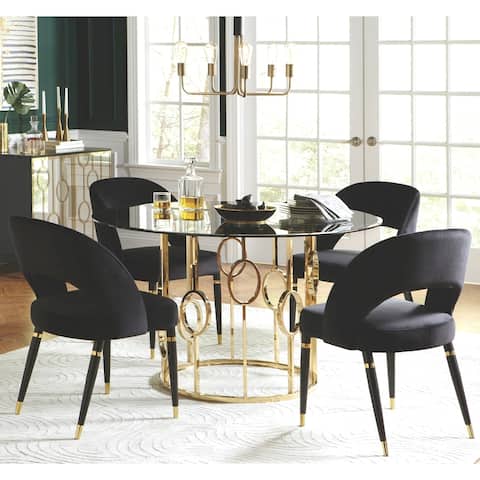 Modern Design Gold Frame Smoked Glass Top 5-piece Round Dining Set with Velvet Chairs