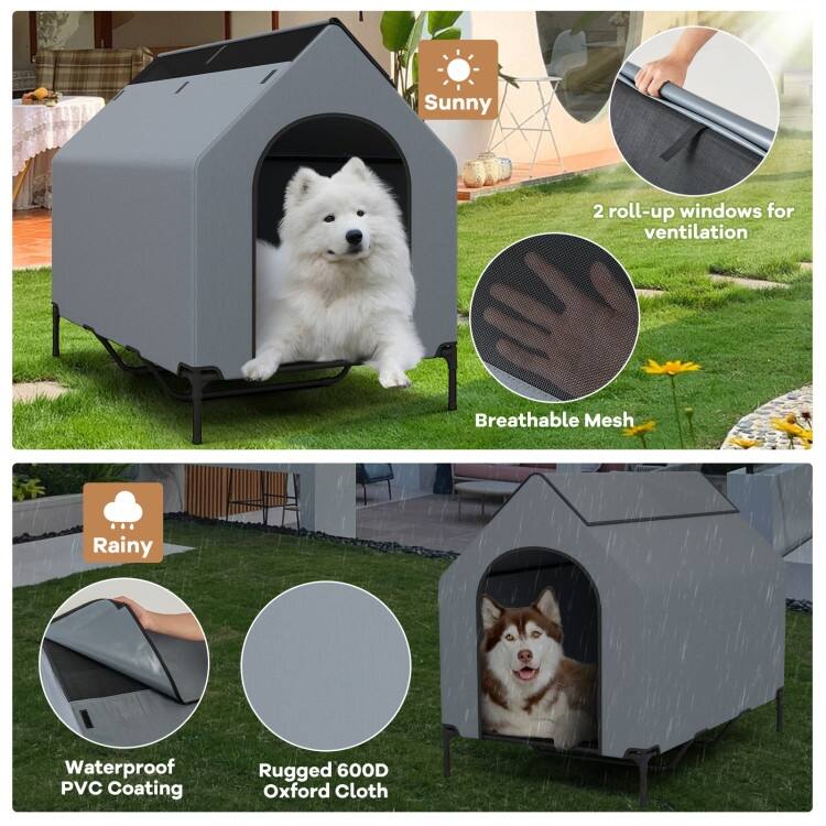 Outdoor Elevated Pet House with Ventilated Windows