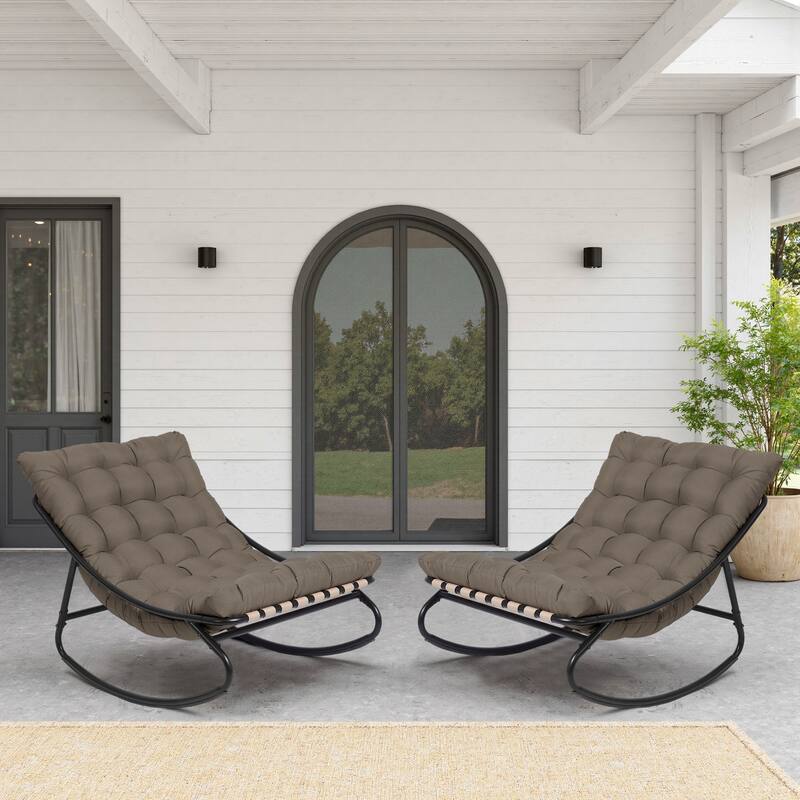 Outdoor Metal Frame Rocking Chair with Water-Resistant Cushions