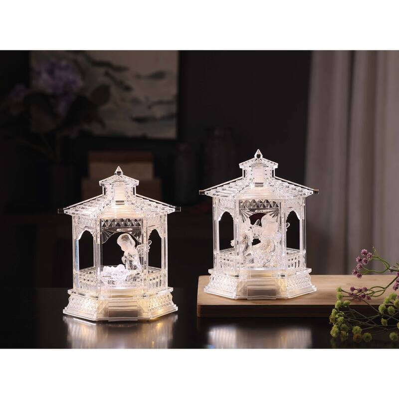LED Lighted Gazebo with Baby Jesus and Cherubs Christmas Decoration - 7" - Set of 4