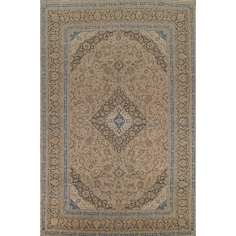 Traditional Mashad Persian Vintage Rug Handmade Wool Carpet - 9'10"x 12'11"