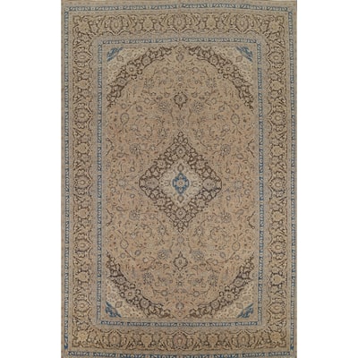 Traditional Mashad Persian Vintage Rug Handmade Wool Carpet - 9'10"x 12'11"