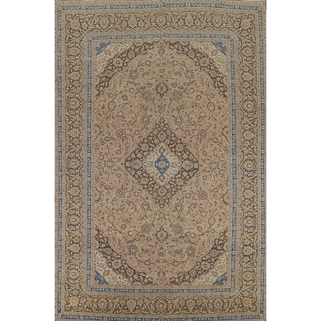 Traditional Mashad Persian Vintage Rug Handmade Wool Carpet - 9'10"x 12'11"