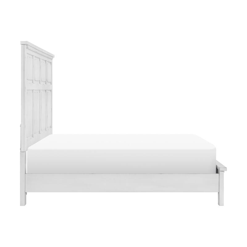 Gemi Queen Size Bed with Headboard, Footboard, Clean Design White Wood