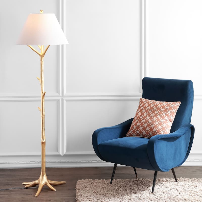 Selina 63.5" Faux Bois Resin LED Floor Lamp, Gold Leaf by JONATHAN Y