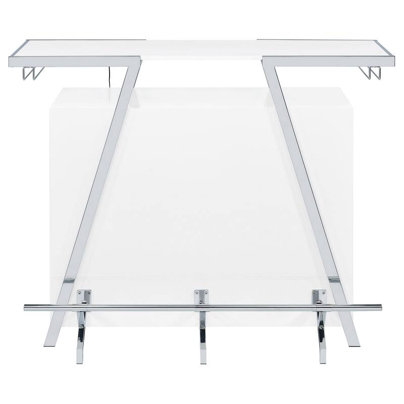 Leo 52 Inch Wine Bar Cabinet with Storage, Shelves, White, Chrome Steel