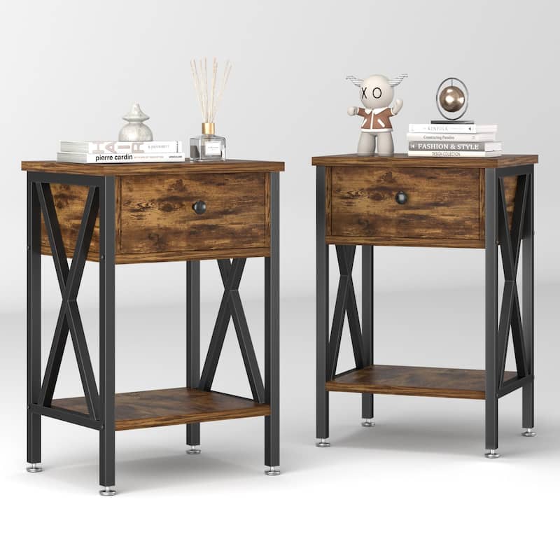 Javlergo Set of 2 Nightstand with 1 Drawer and Storage Shelf End Table Bedside Table for Bedroom Living room Office