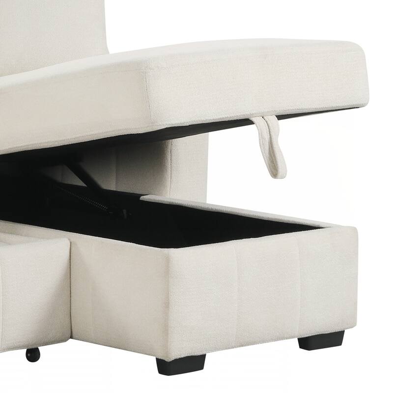 L-Shaped Sectional Sleeper Sofa with Reversible Storage Chaise, Drop-Down Center Back Cushion with Dual Cup Holders