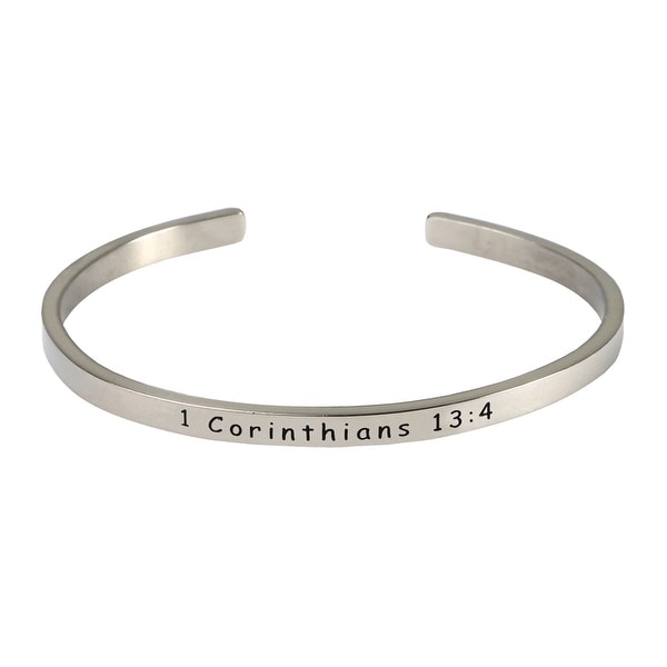 Women's Bible Verse Sterling Silver Engraved Cuff Bracelet - 1 Corinthians 13:4