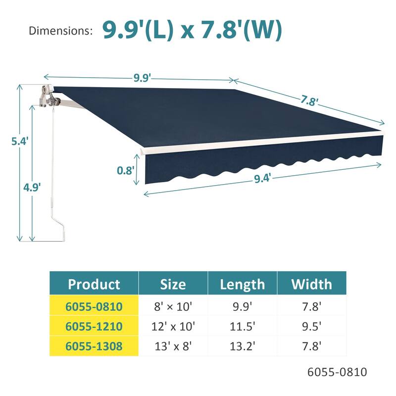 MCombo10x8Feet Manual Retractable Patio Door Window Awning Sunshade Shelter Outdoor Canopy